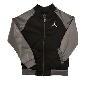 Kids Jordan Track Jacket Bomber Black Grey Zip Up Jumpsuit Size 4T